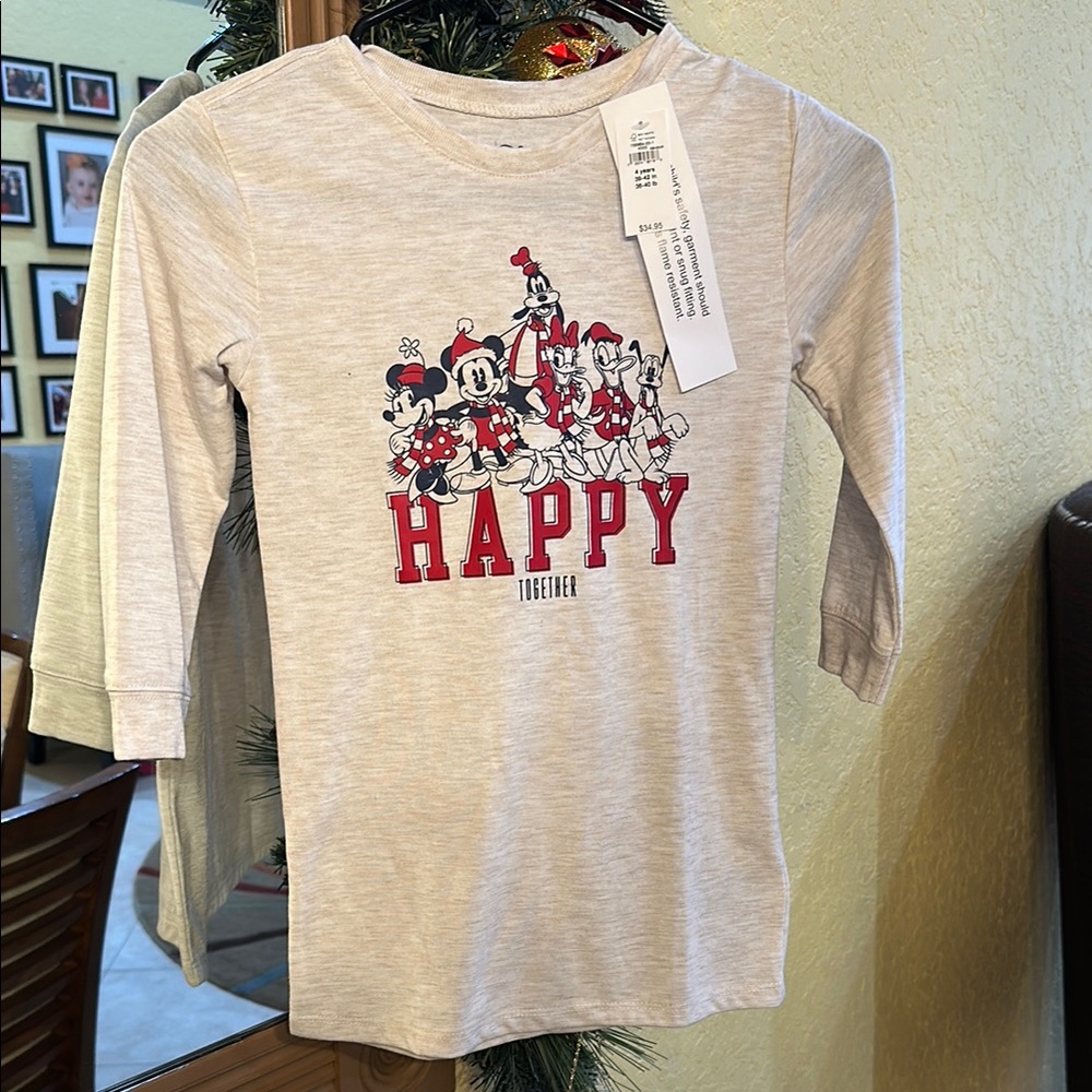 Disney Gray kids  Long Sleeve dress with Festive Happy Graphic